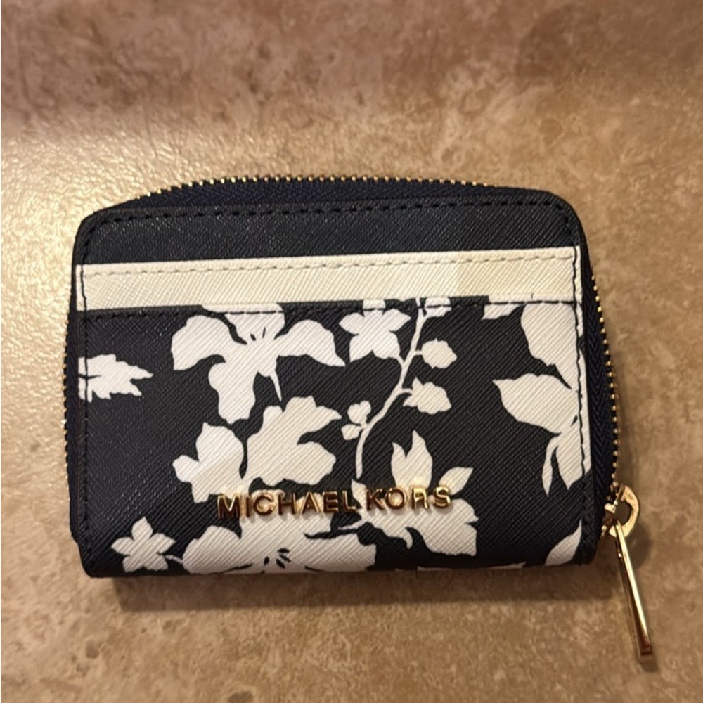 Michael Kors Black and Cream Floral Wallet
